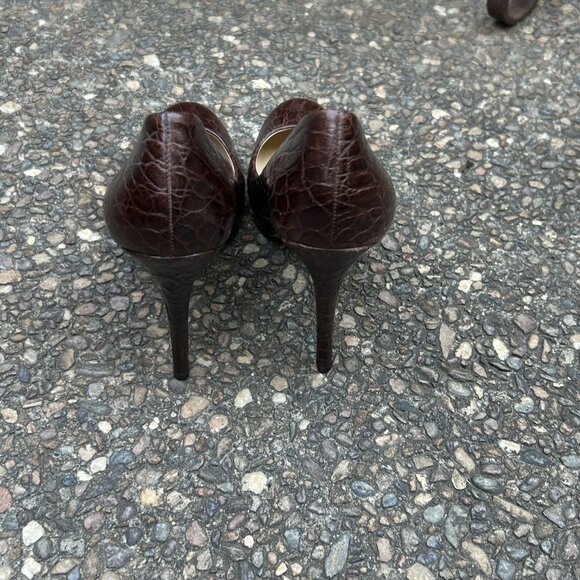 Ann Taylor Brown Embossed Croc Leather Platform Round Toe Heels Size 8.5 Medium - Picture 6 of 12